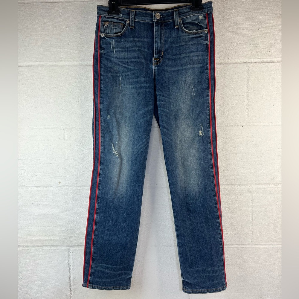Hudson Zoeey High Rise Dark Wash Red Piping Ankle Jeans, 26